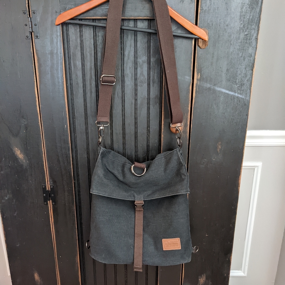 Black Canvas Convertible Crossbody Bag to Backpack